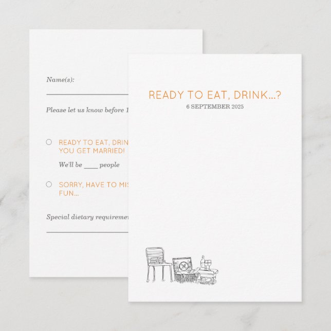 Garden Picnic Minimalistisch Black and White Weddi RSVP Karte (Vorne/Hinten)