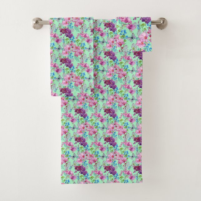 Garden Pink and Purple Orchids Badhandtuch Set (Insitu)