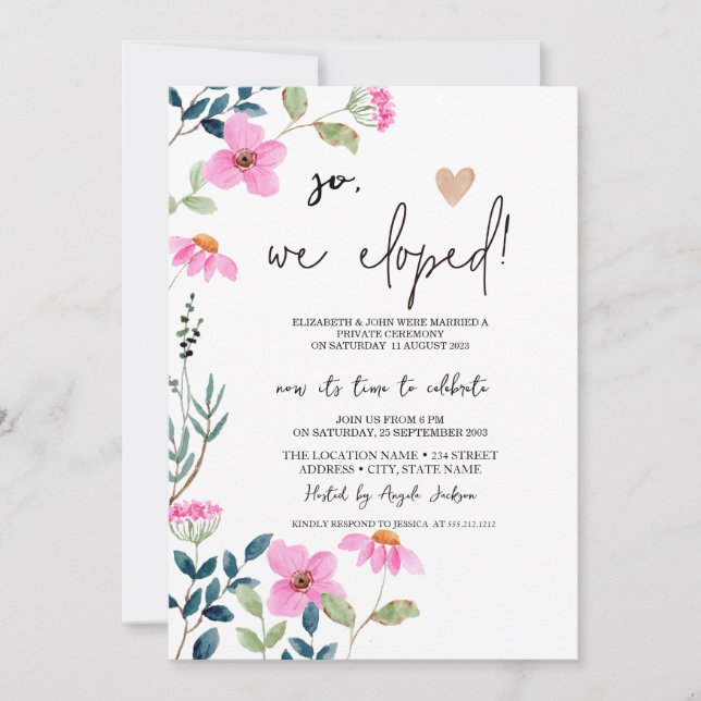 Garden Pink Blume Elopement Einladung (Vorderseite)