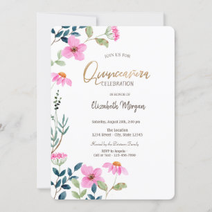 Garden Pink Blume Quinceañera Einladung