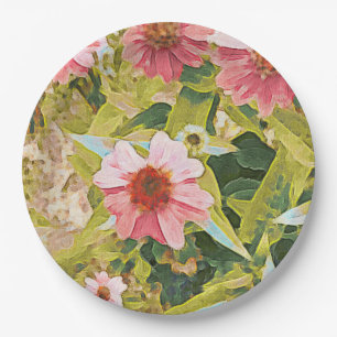 Garden Pink Coneflowers Green Blätter Party Pappteller
