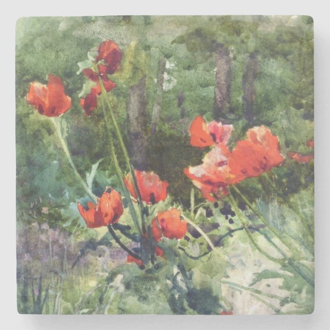 Garden Poppies (von Mildred Anne Butler) Steinuntersetzer (Vorderseite)