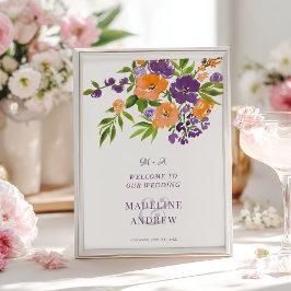 Garden Purple Orange Floral wedding Welcome Poster
