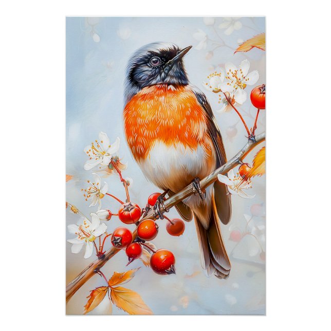 Garden Redstart in Soft Impressionist Brushstrokes Poster (Vorderseite)