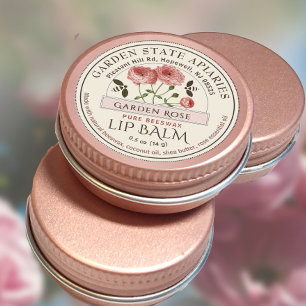 Garden Rose Bienenwachs Lip Balm mit Rose Blume Bi Runder Aufkleber