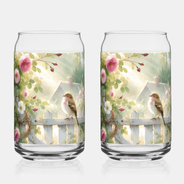 Garden Rose Bird Watercolor Scene (Recto)