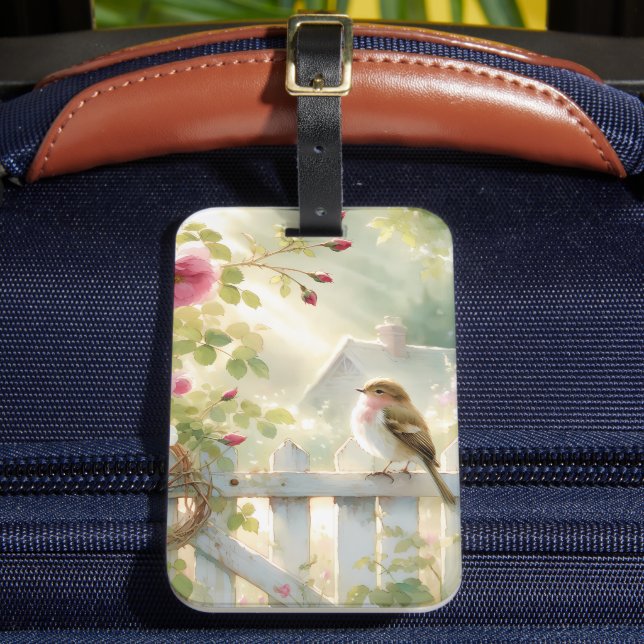 Garden Rose Bird Watercolor Scene Gepäckanhänger (Vorderseite Insitu 2)