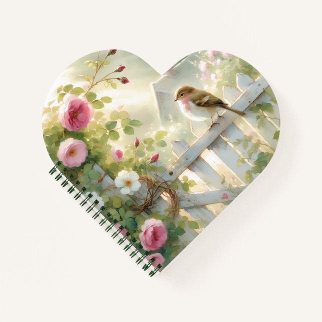 Garden Rose Bird Watercolor Scene Notizbuch (Vorderseite)