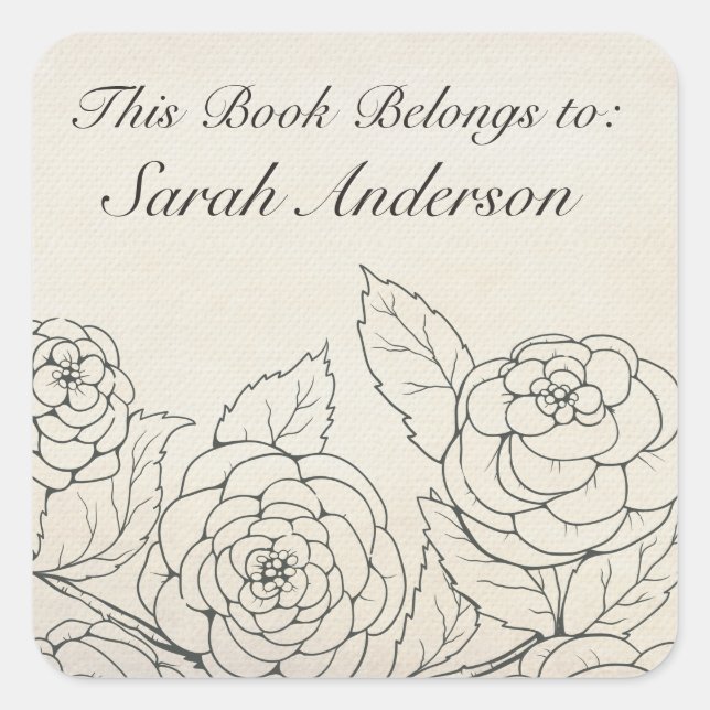 Garden Rose Blumenplatte Dieses Buch gehört Quadratischer Aufkleber (Vorderseite)