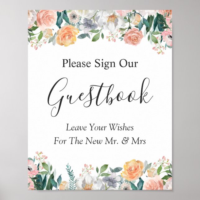 Garden Rose Floral Wedding Gästebuchunterschrift Poster (Vorne)