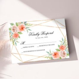 Garden Rose & Gold Frame Wedding RSVP Card Karte