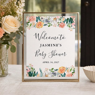 Garden Rose Peonies Floral Baby Dusche Unterschrif Poster