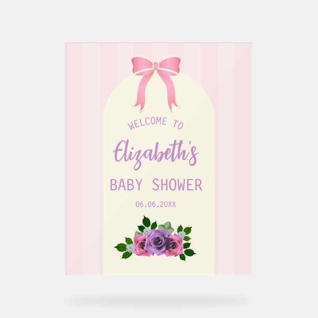 Garden Rose Pink Baby Dusche Acrylschild (Vorderseite)