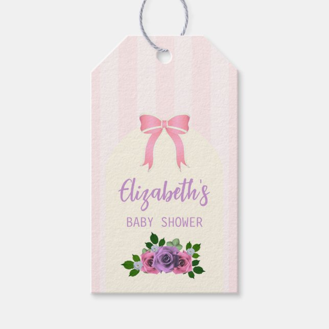 Garden Rose Pink Baby Dusche Geschenkanhänger (Vorderseite)
