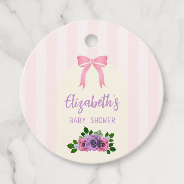 Garden Rose Pink Baby Dusche Geschenkanhänger (Vorderseite)