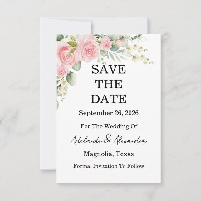 Garden Rose Pink Wedding Save The Date (Vorderseite)