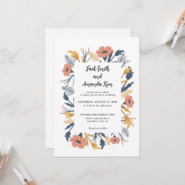 Garden Rustic Wildblume Floral Wedding Einführung Einladung (Vorderseite/Rückseite Beispiel)