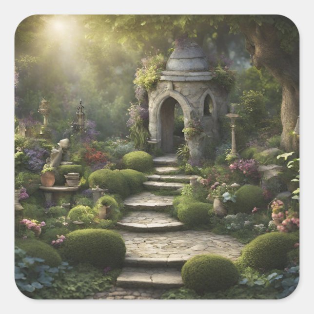 Garden Sanctuary Quadratischer Aufkleber (Vorderseite)