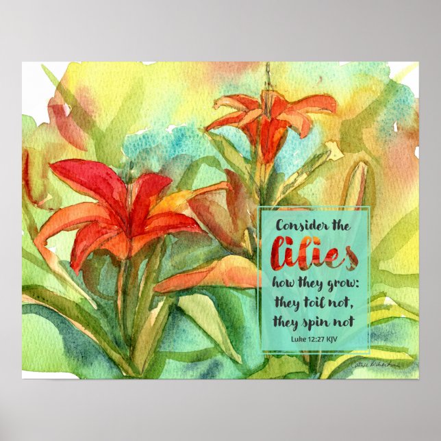 Garden Scripture Luke 12:27 Daylily Flowers Poster (Vorne)