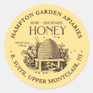 Garden Skep mit kleinen Bienen Honey Jar Label Runder Aufkleber