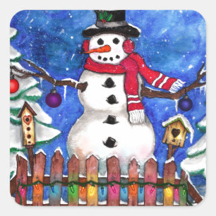 Garden Snowman Quadratischer Aufkleber