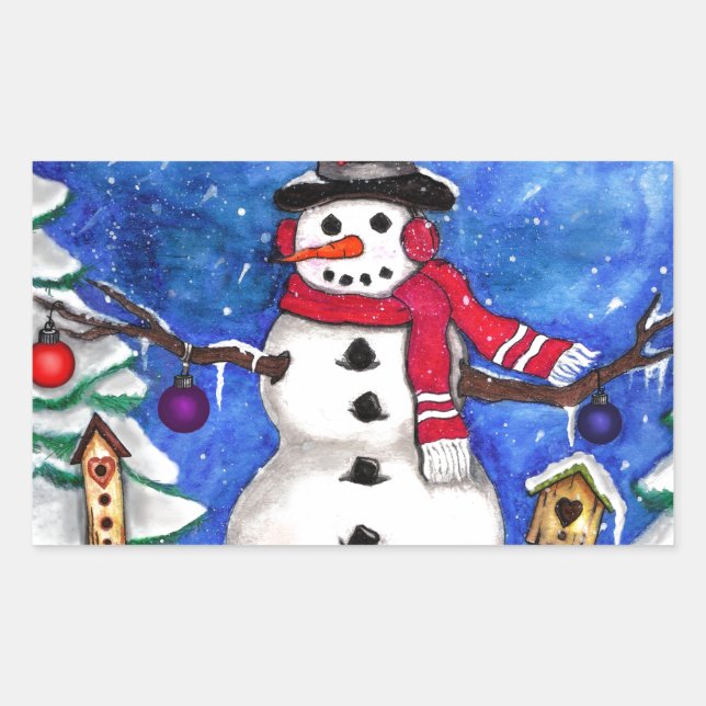 Garden Snowman Rechteckiger Aufkleber (Vorderseite)