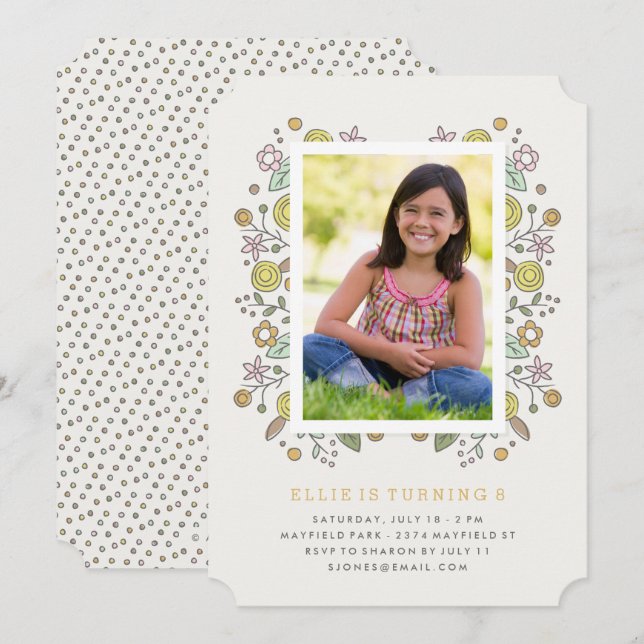 Garden Soiree Birthday Einladung - Senf (Vorne/Hinten)