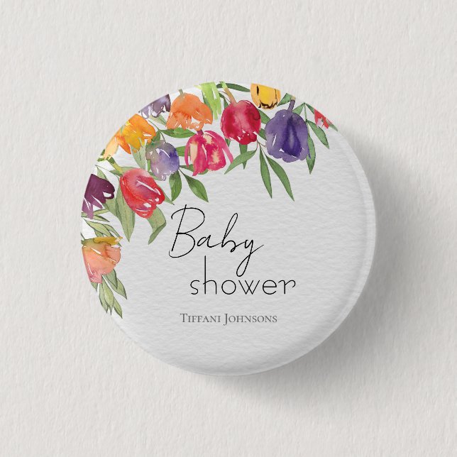 Garden Soiree Tulips & Greenery Baby Dusche Button (Vorderseite)