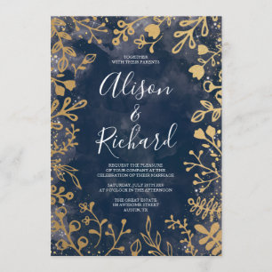 Garden Starry Night Gold und Navy Wedding Invitati Einladung