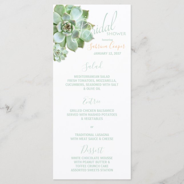Garden Succulous Brautparty Menu Menükarte (Vorderseite)