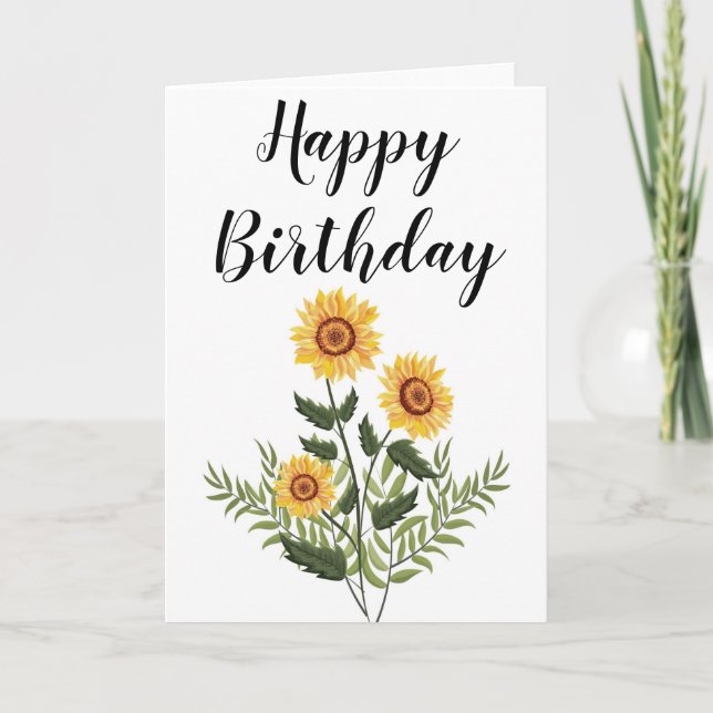 Garden Sunflower Sketch Happy Birthday Karte (Vorderseite)