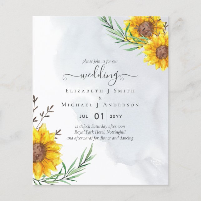 Garden Sunflowers Blue Rustic Boho Wedding Flyer (Vorne)