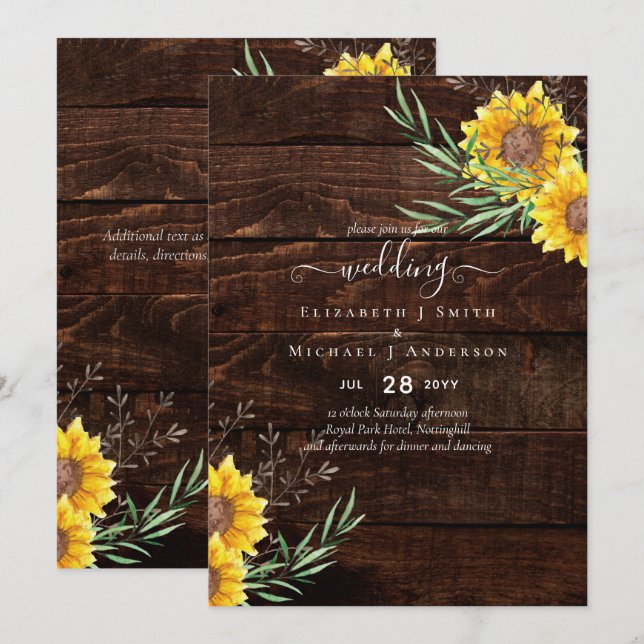 Garden Sunflowers Rustic Wood Wedding (Vorne/Hinten)