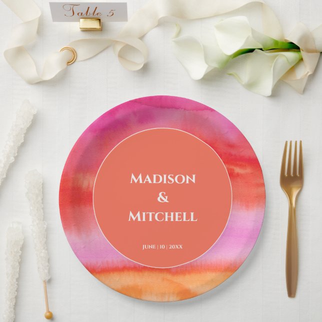 Garden Sunrise Pink Orange Hochzeit Pappteller (Hochzeit)