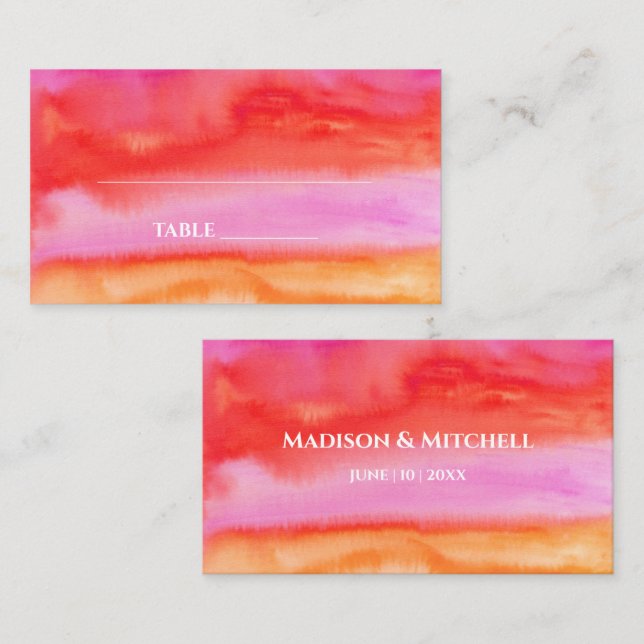 Garden Sunrise Pink Orange Hochzeit Platzkarte (Vorne/Hinten)