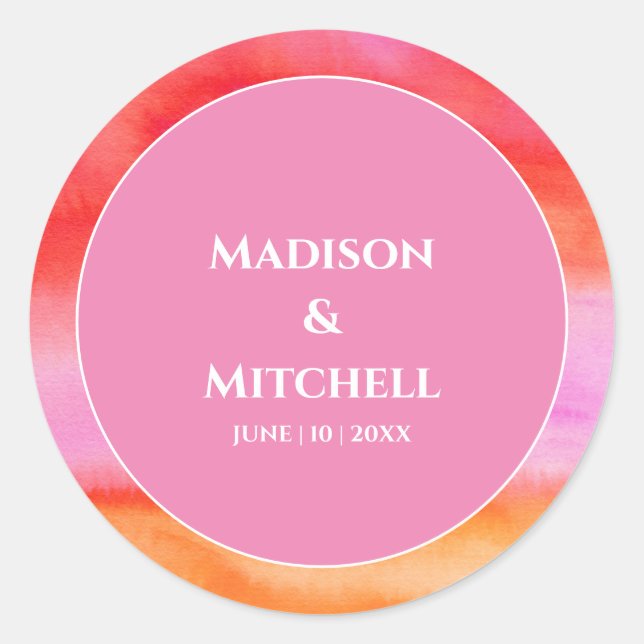 Garden Sunrise Pink Orange Hochzeit Runder Aufkleber (Vorderseite)