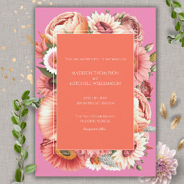 Garden Sunrise Pink Orange Moderne Blumenhochzeit Einladung