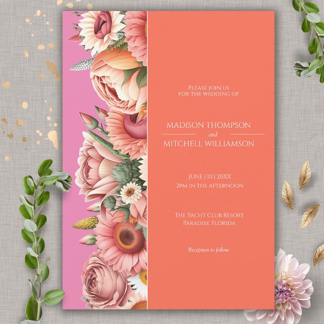 Garden Sunrise Pink Orange Moderne Blumenhochzeit Einladung (Von Creator hochgeladen)