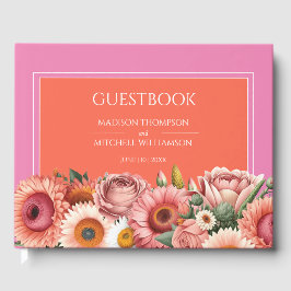 Garden Sunrise Pink Orange Moderne Blumenhochzeit Gästebuch