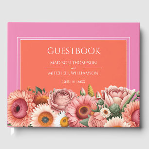Garden Sunrise Pink Orange Moderne Blumenhochzeit Gästebuch