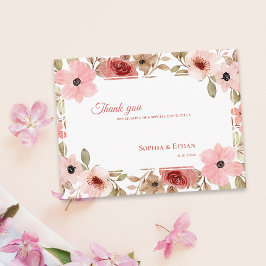 Garden Theme Blush Pink Floral Wedding Thank You Postkarte