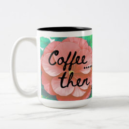 Garden theme mug with flowers and tools zweifarbige tasse
