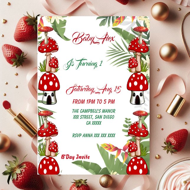 Garden Toadstool Green Foliage Baby 1. Geburtstag (Garden Toadstool Green Foliage Baby 1st Birthday Cards)