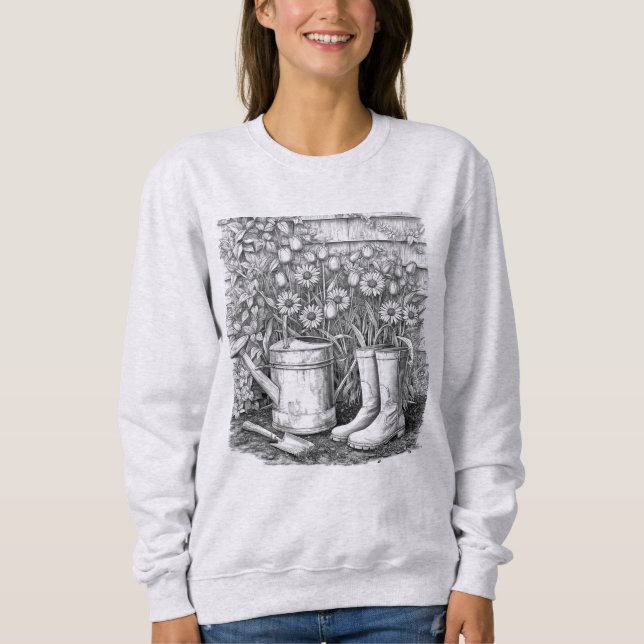 Garden Tools and Flowers Sketch Sweatshirt (Vorderseite)