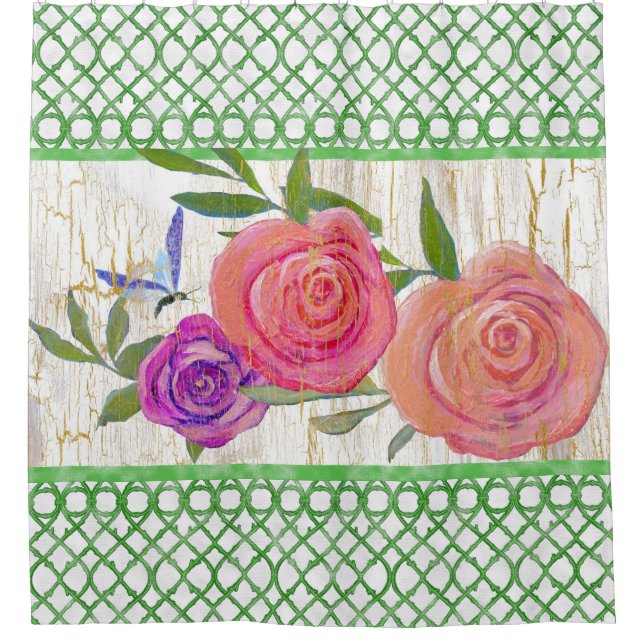 Garden Trellis Modern Floral w Butterfly n Holz Duschvorhang (Vorderseite)