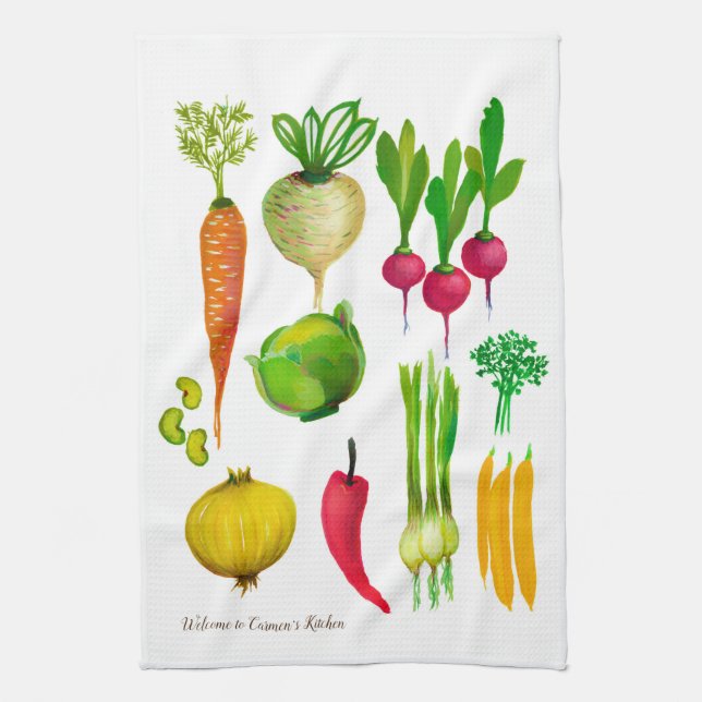 Garden Vegetables Personnalisable Serviette de cui (Vertical)