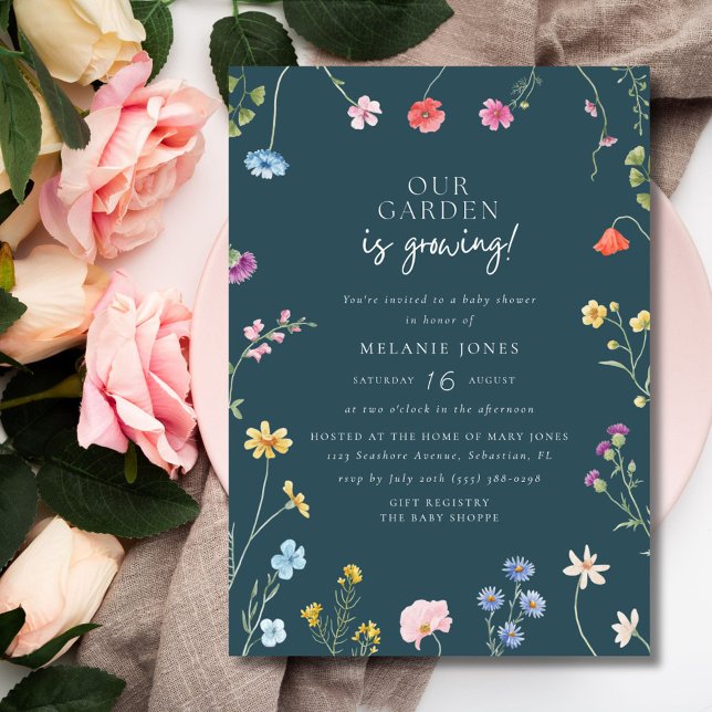 Garden wächst Wildblume Babydusche Einladung (Garden is Growing Wildflower Baby Shower Invitation)