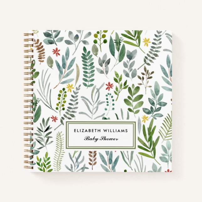 Garden Watercolor Blätter Kinderdusche Notizbuch (Vorderseite)