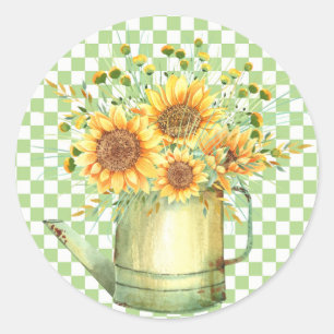 Garden Watering Can Sonnenblumen Runder Aufkleber