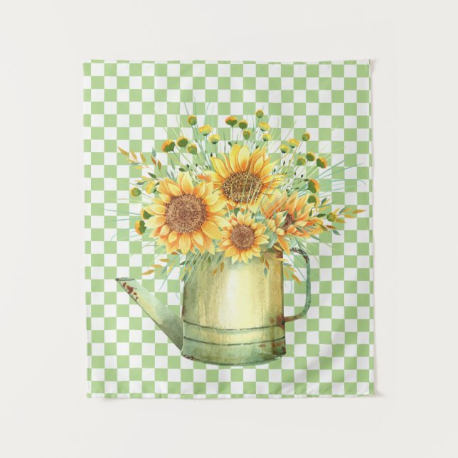 Garden Watering Can Sonnenblumen Wandteppich (Vorderseite)